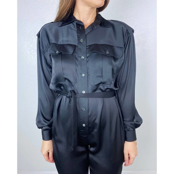 vintage 90s BLACK Liz Claiborne BELTED JUMPSUIT M/L utility military pantsuit - Picture 5 of 10